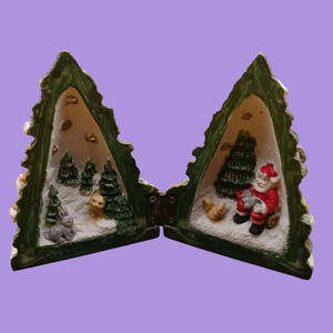 Vintage Ceramic Hinged Christmas Tree With Santa & Woodland Animals Holiday "3"